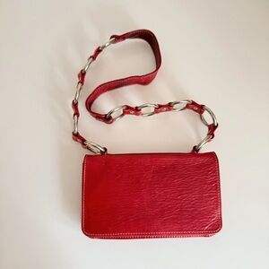 Jana Feifer Red Leather Y2K Chain Shoulder Bag – Minimalist Chic Purse